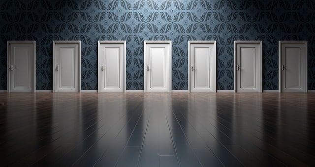 Photo of doors indicating choice, in an article on he Truthseekers website for the Church of Christ in Santa Clara (SCCOC)