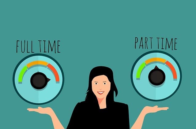 Graphic of a person weighing full time vs. part time
