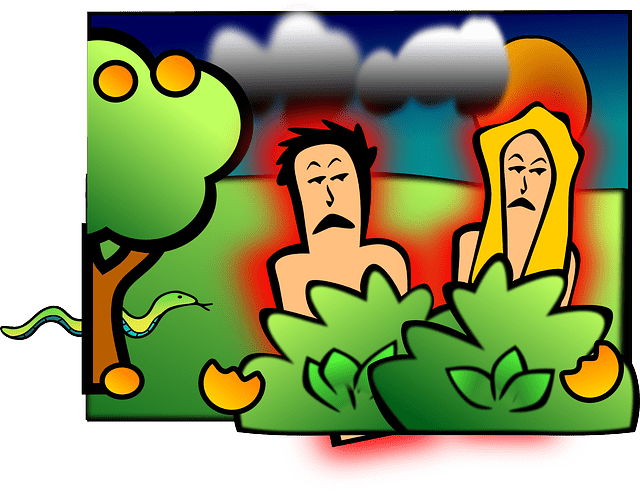 A drawing of Adam and Eve in the Garden of Eden.